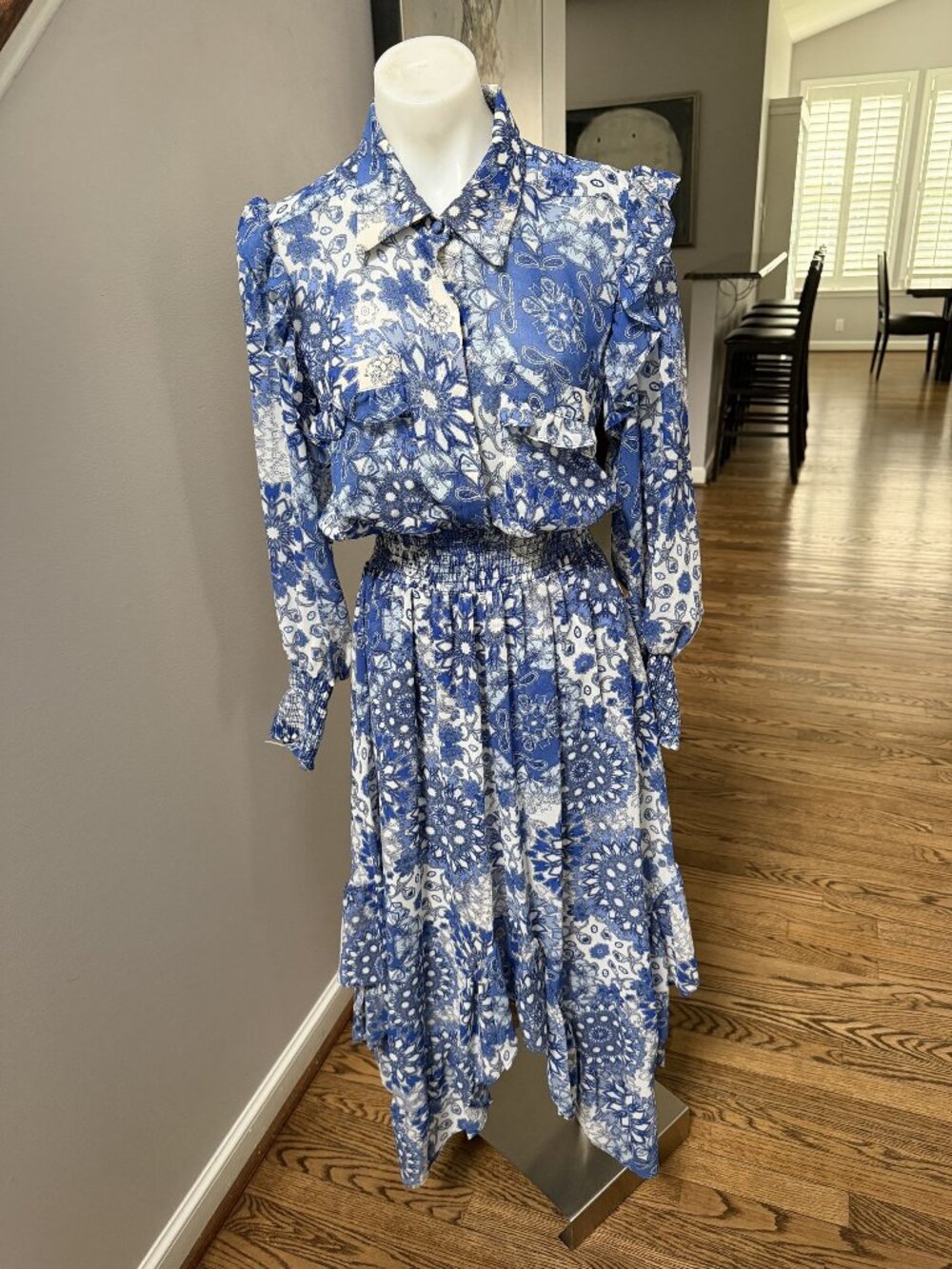 MISA Los Angeles Maxi Dress Blue White Small